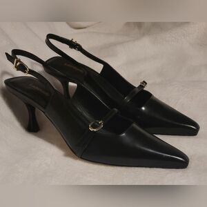 Larroude Black Slingback Heels